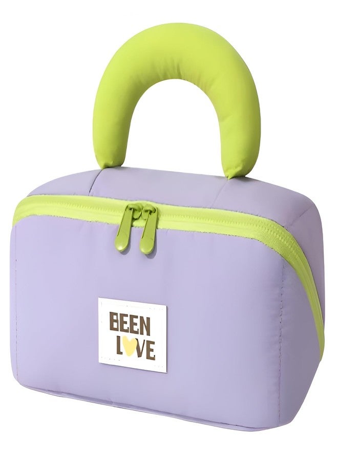Shopiable Store Travel Makeup Bag for Women | Portable Cosmetic Organizer with Handle & Zipper | Waterproof Toiletry Pouch for Makeup Brushes, Skincare & Accessories (Cross Open Bag, Purple) - Image 1