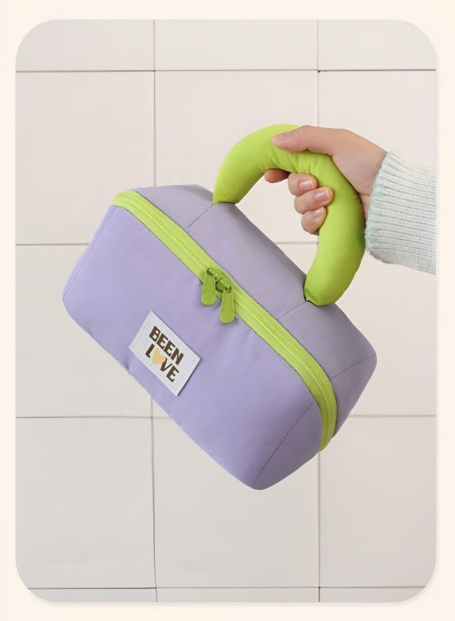 Shopiable Store Travel Makeup Bag for Women | Portable Cosmetic Organizer with Handle & Zipper | Waterproof Toiletry Pouch for Makeup Brushes, Skincare & Accessories (Cross Open Bag, Purple) - Image 4