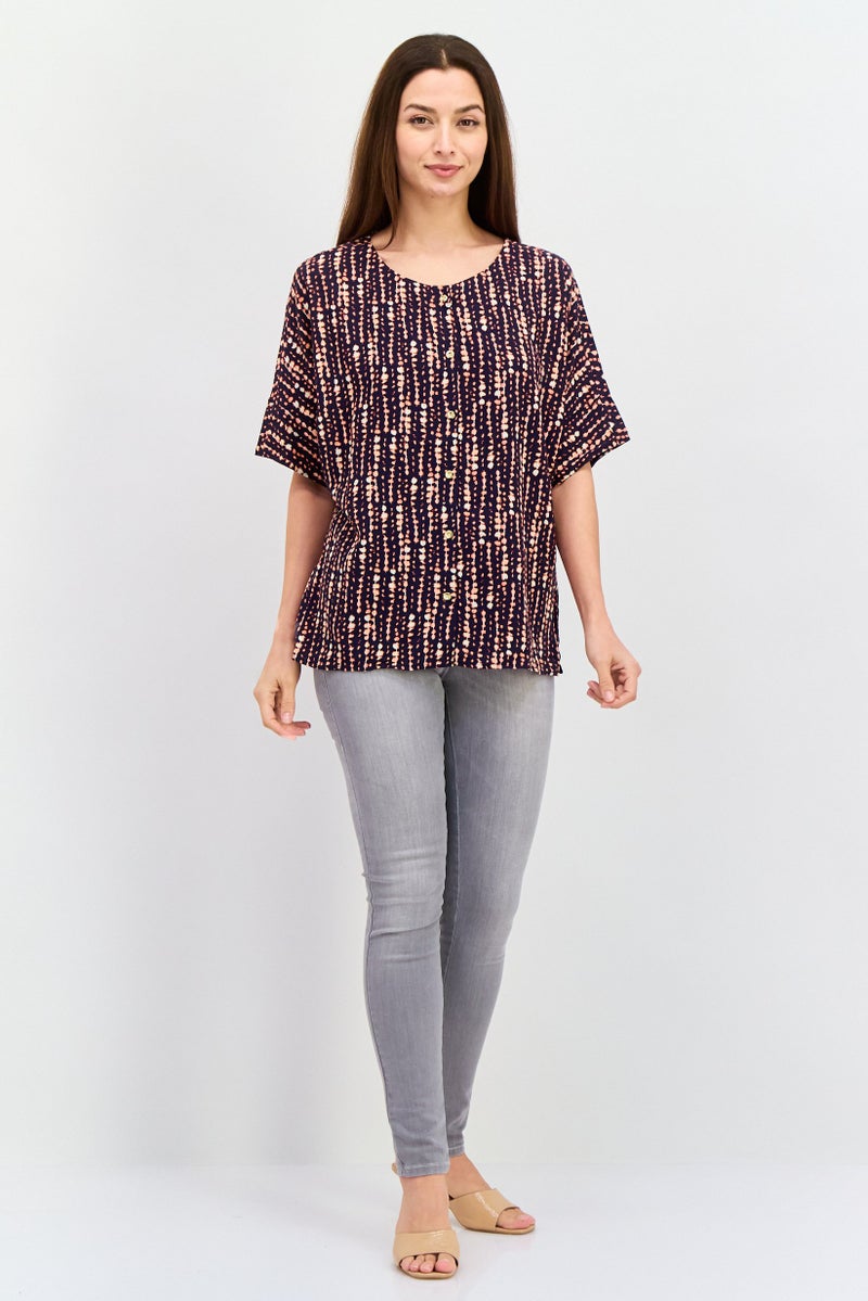 H by Halston Women Round Neck Short Sleeves Allover Printed Shirt, Multicolor - Image 4