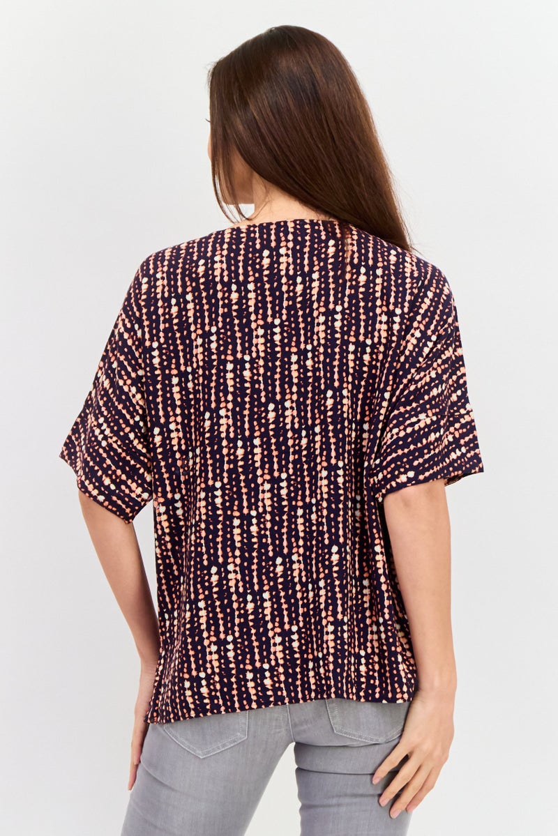 H by Halston Women Round Neck Short Sleeves Allover Printed Shirt, Multicolor - Image 3