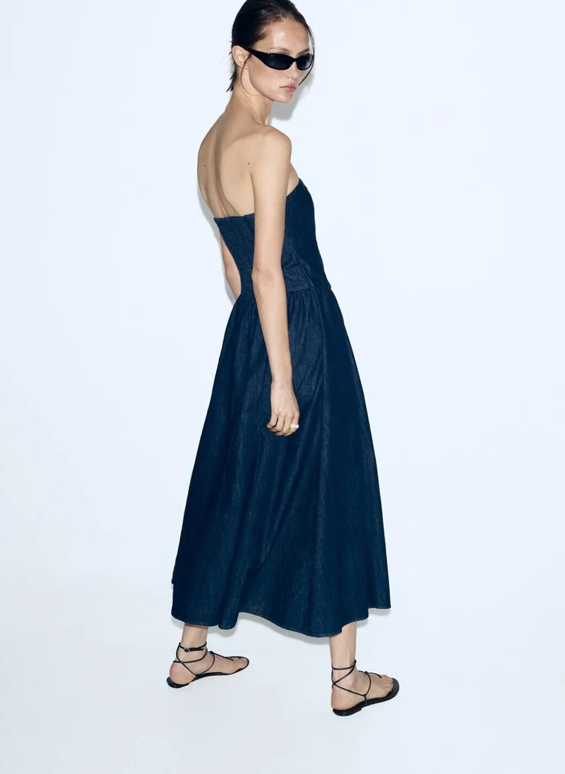 MANGO Strapless denim dress