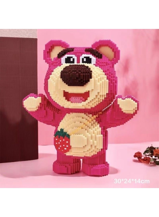 Strawberry Bear Small Particles Assembling Building Blocks Children's Educational Toys Adult Difficult Puzzle One-piece Delivery Wholesale-Color:Extra Large 30cm Backpack Strawberry Bear + Free Building Block Hammer - Image 1