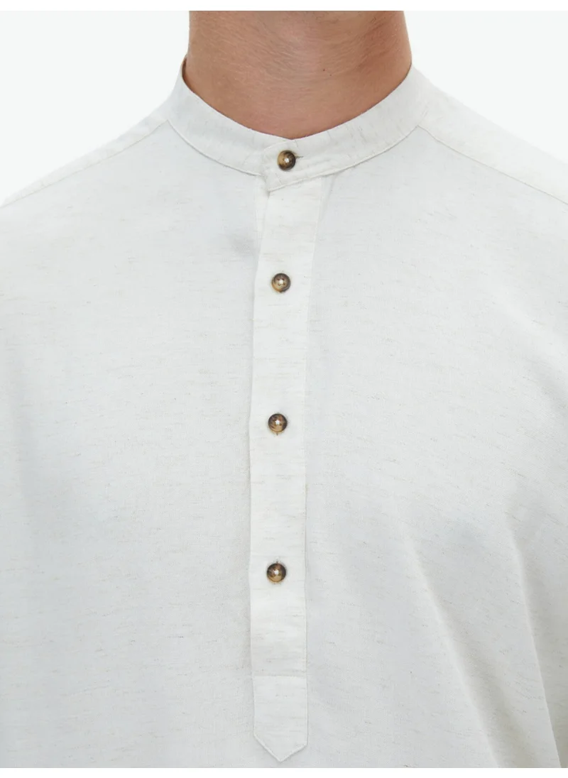 كيب Beige Plain Weave Casual Linen Blend Shirt