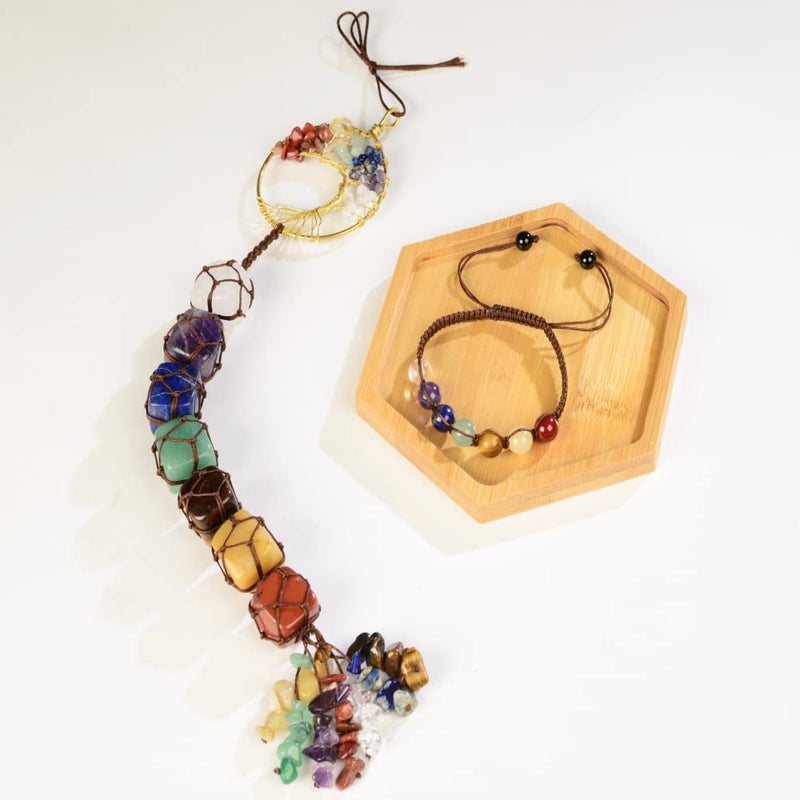 iSTONE Handmade Crystal Window Car Hanging Ornaments 7 Chakra Home Decoration Feng Shui Ornament Yoga Meditation Car Decoration Tumbled Palm Stones Christmas Decorations Ornaments (Style 6) - Image 3