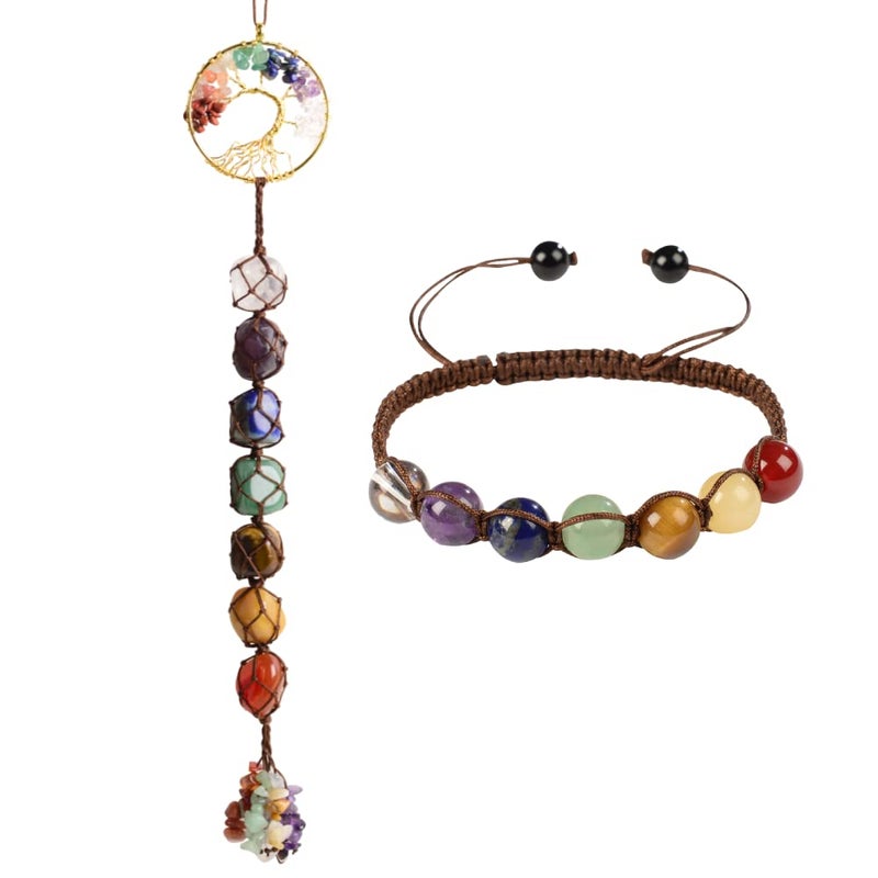 iSTONE Handmade Crystal Window Car Hanging Ornaments 7 Chakra Home Decoration Feng Shui Ornament Yoga Meditation Car Decoration Tumbled Palm Stones Christmas Decorations Ornaments (Style 6) - Image 1