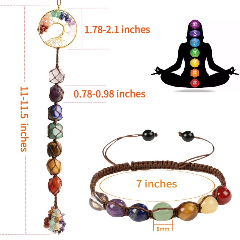 iSTONE Handmade Crystal Window Car Hanging Ornaments 7 Chakra Home Decoration Feng Shui Ornament Yoga Meditation Car Decoration Tumbled Palm Stones Christmas Decorations Ornaments (Style 6) - Image 2
