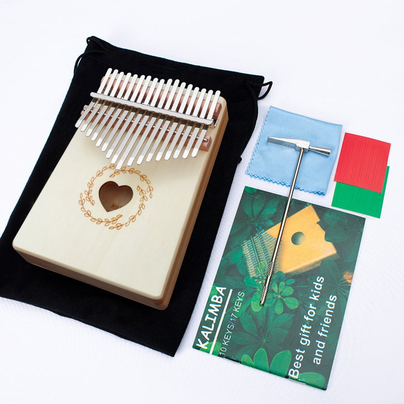 Generic 17-tone spruce wood spliced plate thumb fiddle kalimba kalimba African DIY painting [White Love] spruce wood spliced board thumb harp 