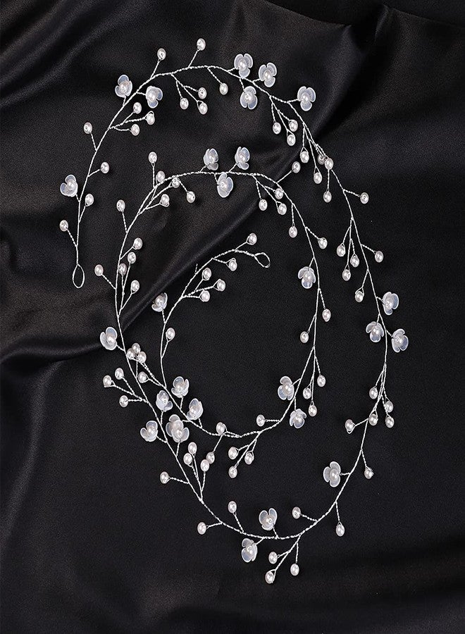 YERTTER Floral Wedding Bridal Crystal Handmade Headbands for Wedding Party Beads Hair Vine Bridal Hair Accessories for Women and Bride (Silver) - Image 3