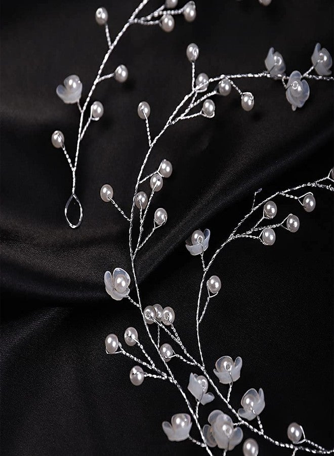 YERTTER Floral Wedding Bridal Crystal Handmade Headbands for Wedding Party Beads Hair Vine Bridal Hair Accessories for Women and Bride (Silver) - Image 4