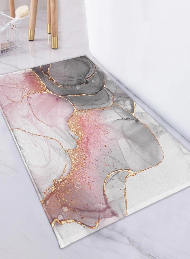 LB Grey Texture Bath Mat for Bathroom, Pink and Black Marble Texture Modern Abstract Bathroom Rug, Black and White Non Slip Absorbent Bathroom Mat Doormat, 24x16 Inch - Image 2
