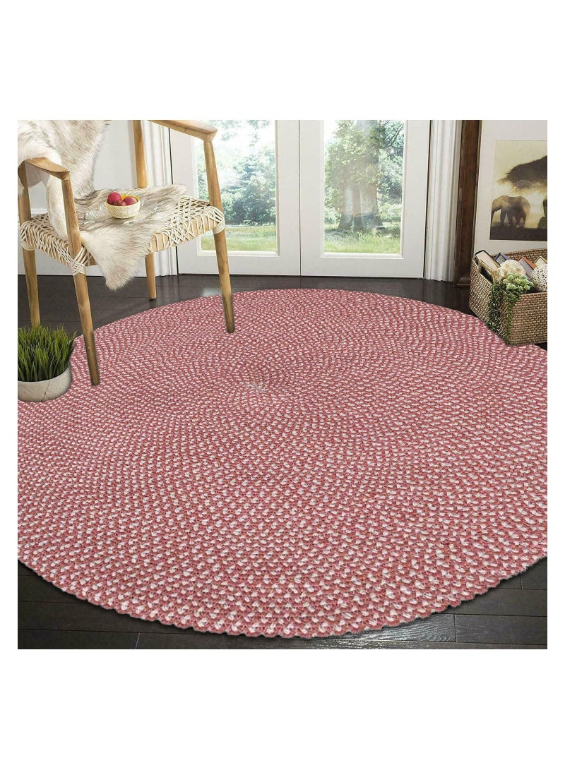 Ramsha HandMade Cotton rug soft and durable BR-011 pink and White round rug for bedroom living room carpet. - Image 1