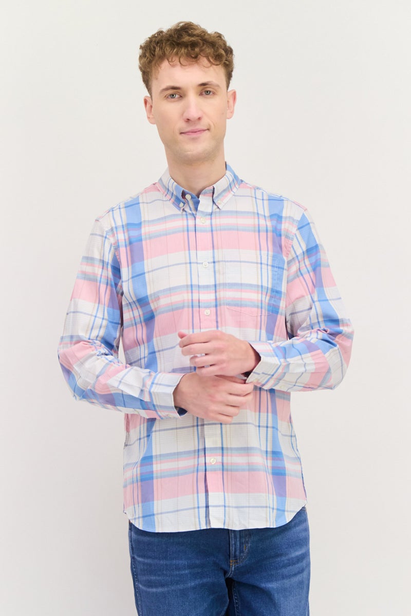 GAP Men Regular Fit Checkered Long Sleeves Casual Shirt, White - Image 1