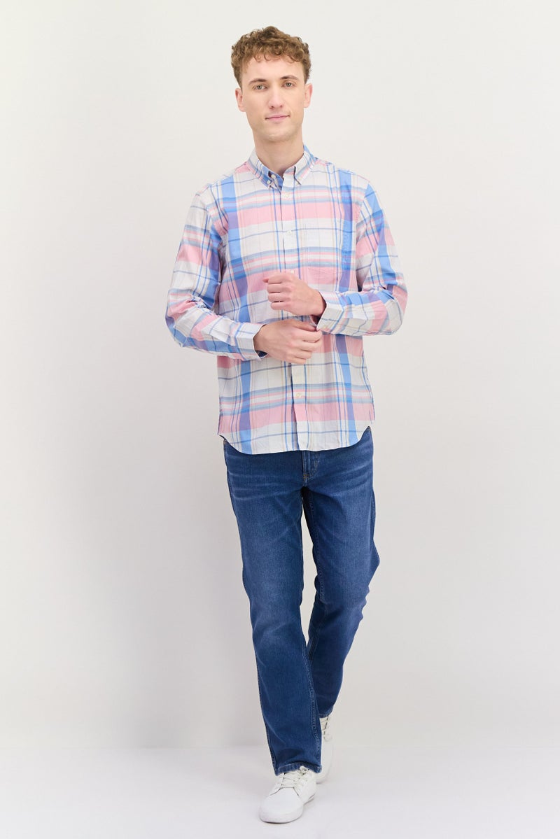 GAP Men Regular Fit Checkered Long Sleeves Casual Shirt, White - Image 4