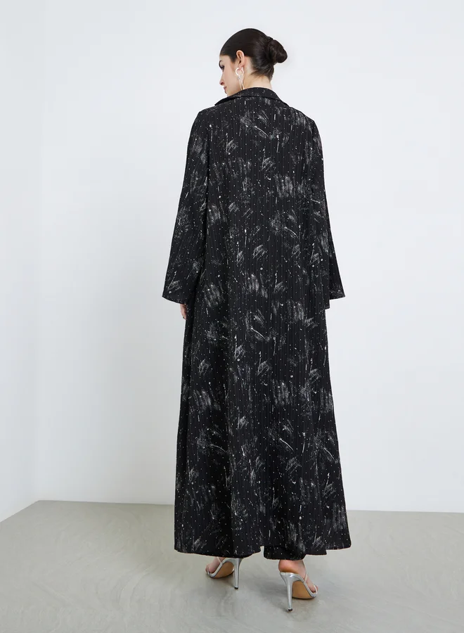 Amirah blazer collar front open abaya with wide leg pants modest set