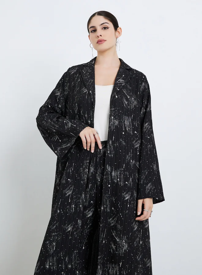 أميرة blazer collar front open abaya with wide leg pants modest set