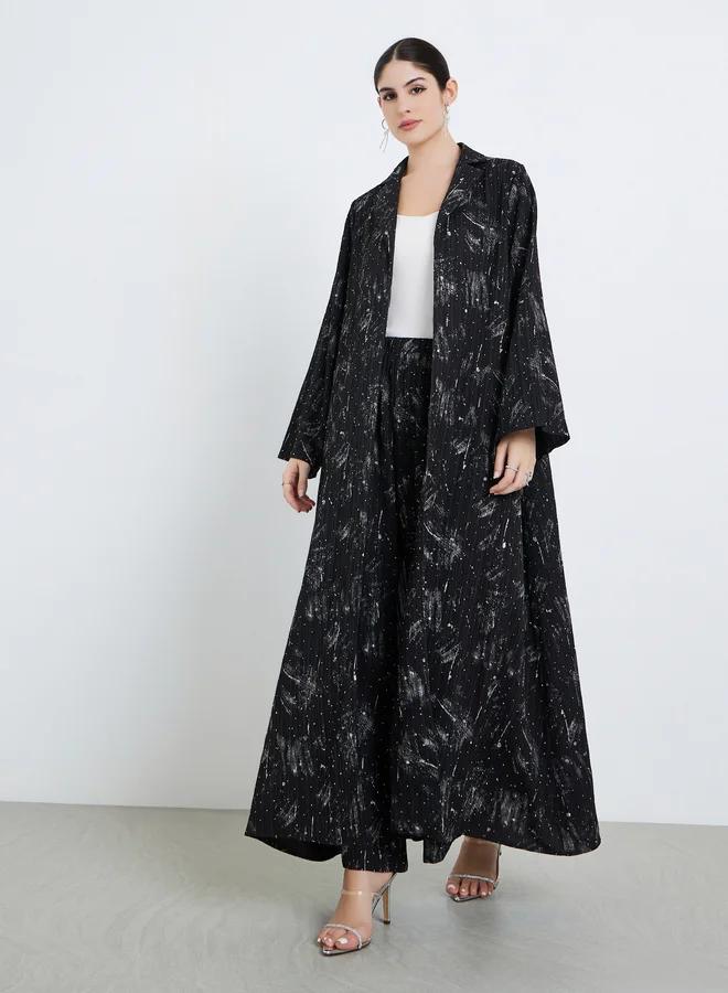 Amirah blazer collar front open abaya with wide leg pants modest set