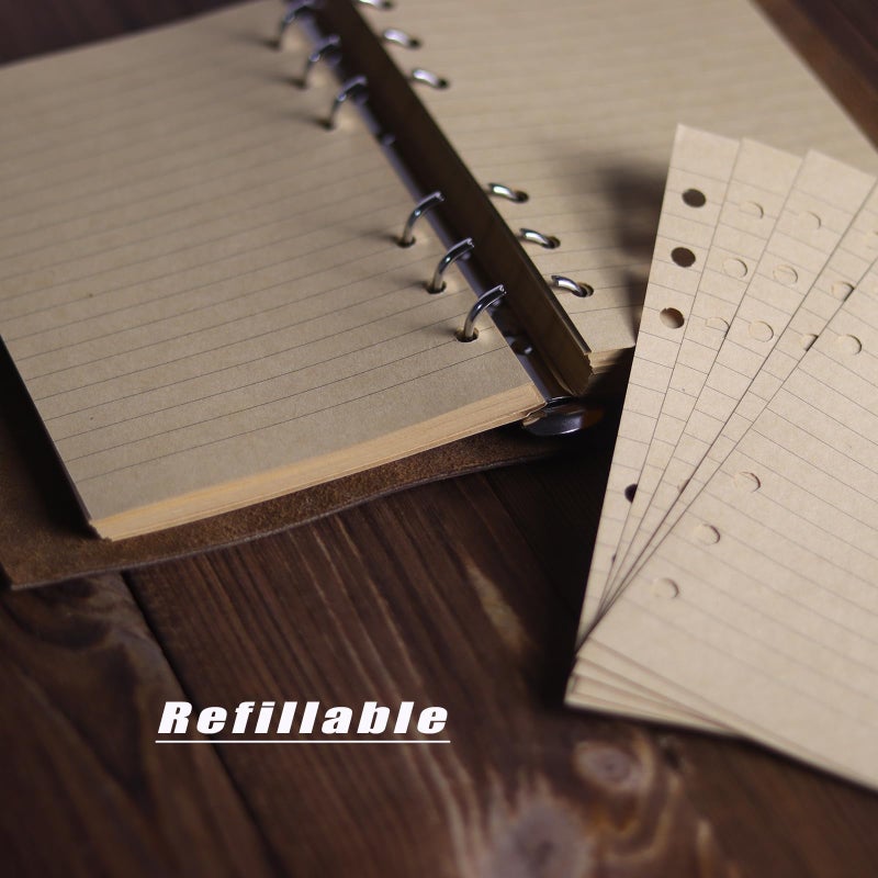 Fishknow Leather Refillable Notebook,Vintage Leather Journal Diary Journal,7 x 5 IN A6 Binder Notebook (Dark Brown) - Image 4