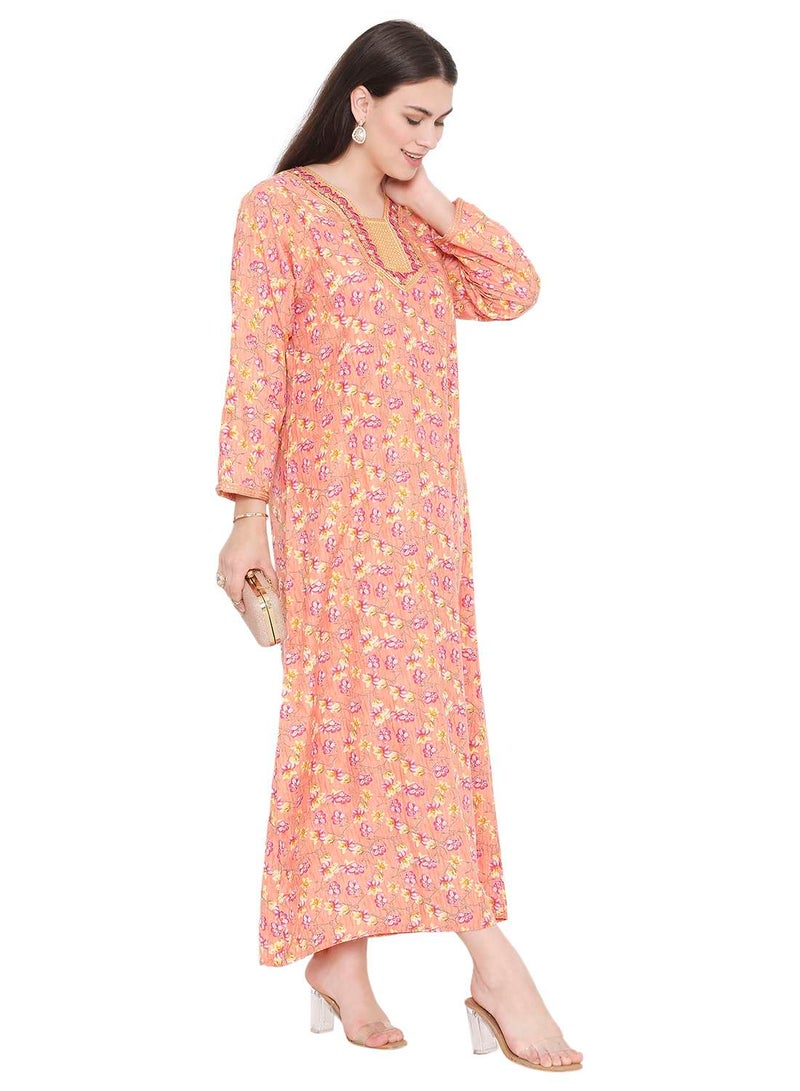 هانا آند سارا جلابية كفتان عربية طويلة أنيقة بطبعات مطرزة بخيوط متعددة الألوان - Image 5