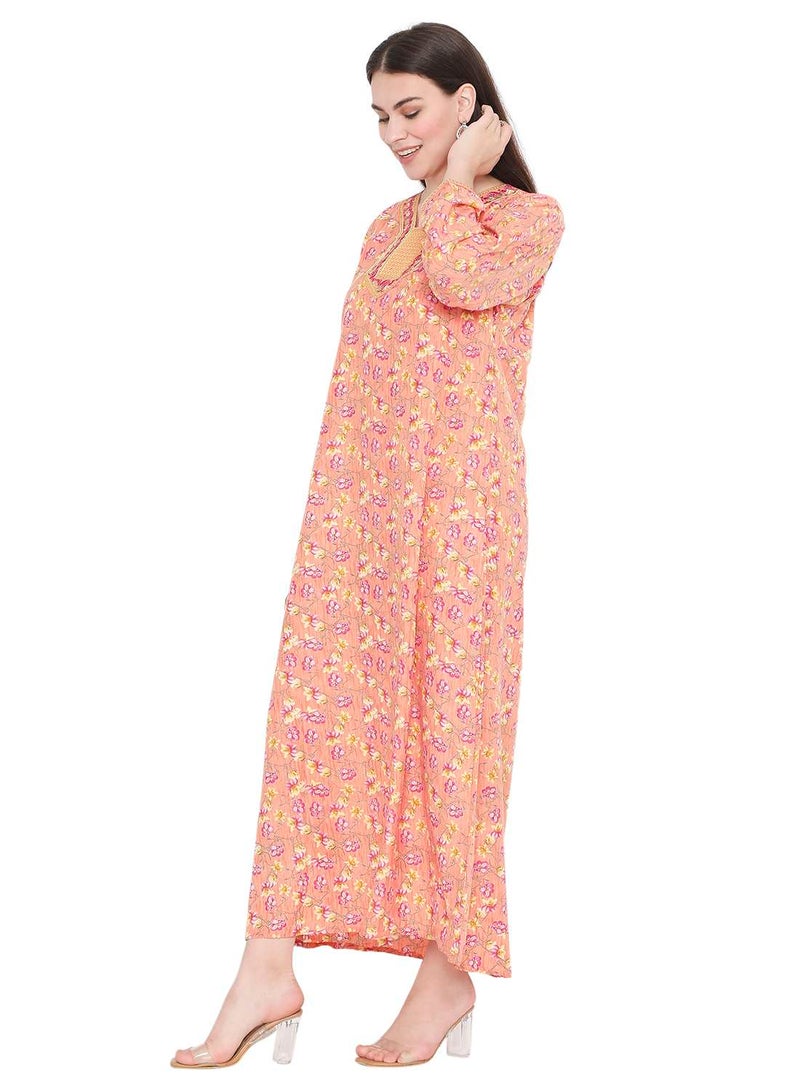 هانا آند سارا جلابية كفتان عربية طويلة أنيقة بطبعات مطرزة بخيوط متعددة الألوان - Image 4