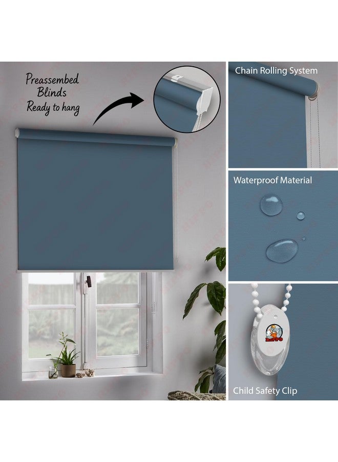 HIPPO Blackout Roller Blinds for Windows with One Click Headrail for Easy Installation Roll Up Down Blind for Home & Office (Blue-Grey, 3FTX7FT) - Image 5