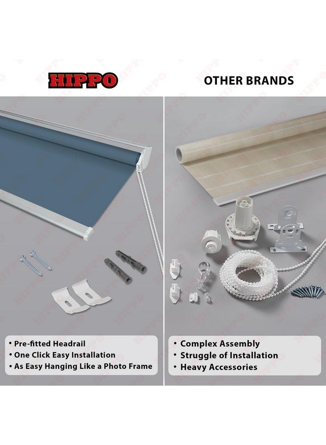 HIPPO Blackout Roller Blinds for Windows with One Click Headrail for Easy Installation Roll Up Down Blind for Home & Office (Blue-Grey, 3FTX7FT) - Image 3