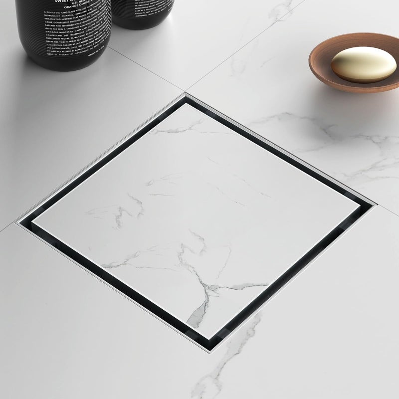 Supvox® Square Shower Drain, Modern Stainless Steel Invisible Tile-in Bathroom Floor Drain Strainer for 75-110mm Pipes, Durable Rust-Resistant, Efficient Water Drainage, Easy Installation, 12x12cm - Image 1