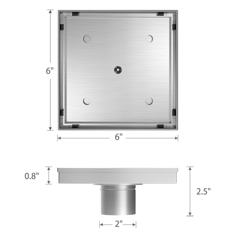 Supvox® Square Shower Drain, Modern Stainless Steel Invisible Tile-in Bathroom Floor Drain Strainer for 75-110mm Pipes, Durable Rust-Resistant, Efficient Water Drainage, Easy Installation, 12x12cm - Image 2