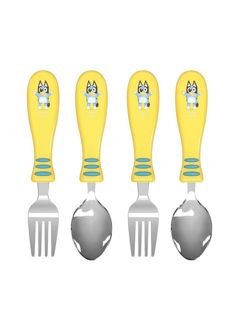 Bluey Kid Flatware Fun Character Art On Both Utensils, Non Slip Fork And Spoon Set Is Perfect For Encouraging Picky Eaters To Finish Their Plates, 2 Pack (4 Pcs)