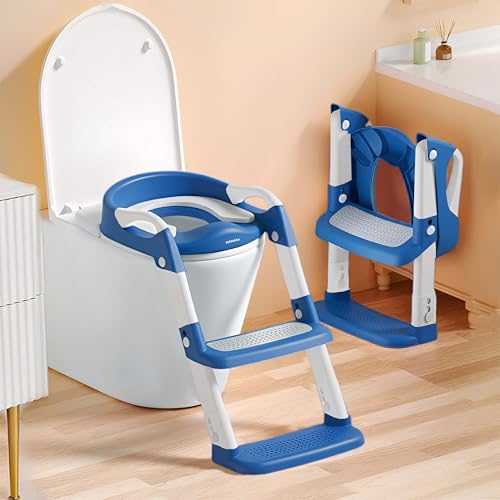 Infantso PLOOPI Step Potty Trainer Seat with Ladder for Kids 1-5 Years|Foldable with Height Adjustment & PU Cushion, Fits All Western Toilet Seat, Baby Potty Seat with Splash Guard, Handle, Ladder - Image 1