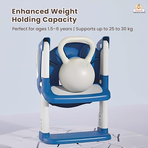 Infantso PLOOPI Step Potty Trainer Seat with Ladder for Kids 1-5 Years|Foldable with Height Adjustment & PU Cushion, Fits All Western Toilet Seat, Baby Potty Seat with Splash Guard, Handle, Ladder - Image 3