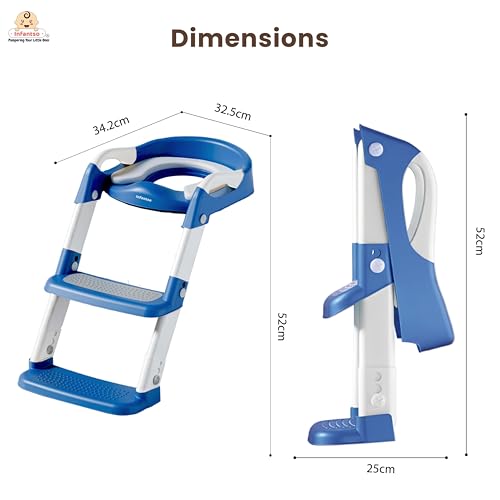 Infantso PLOOPI Step Potty Trainer Seat with Ladder for Kids 1-5 Years|Foldable with Height Adjustment & PU Cushion, Fits All Western Toilet Seat, Baby Potty Seat with Splash Guard, Handle, Ladder - Image 4