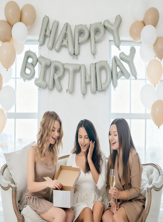 K.E.J. Beige Happy Birthday Balloon Banner 16 Inch - Foil Happy Birthday Letters Balloons Neutral Decor for Men Women Birthday Party Decorations, Reusable Birthday Sign Supplies - Image 3