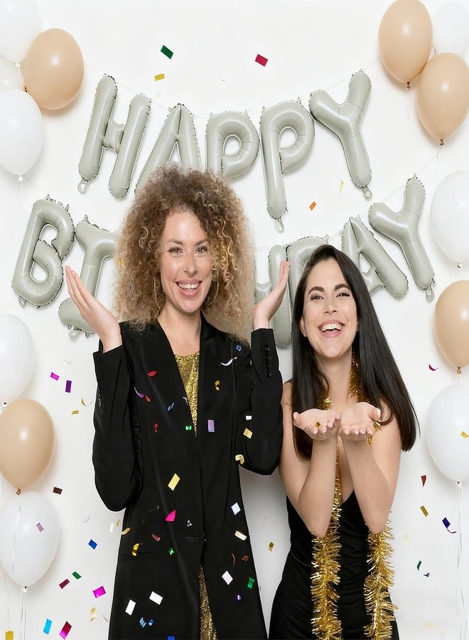 K.E.J. Beige Happy Birthday Balloon Banner 16 Inch - Foil Happy Birthday Letters Balloons Neutral Decor for Men Women Birthday Party Decorations, Reusable Birthday Sign Supplies - Image 4