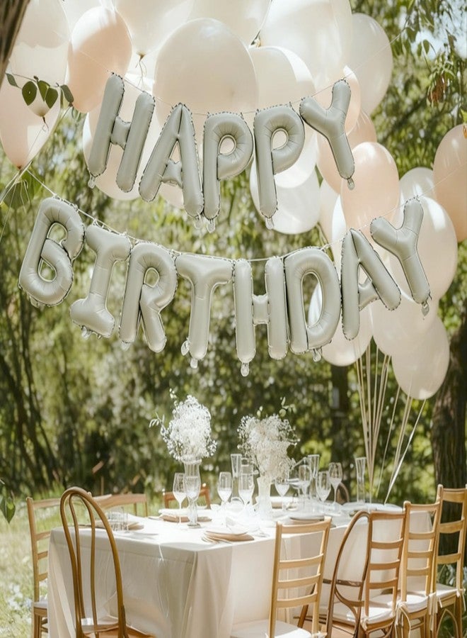 K.E.J. Beige Happy Birthday Balloon Banner 16 Inch - Foil Happy Birthday Letters Balloons Neutral Decor for Men Women Birthday Party Decorations, Reusable Birthday Sign Supplies - Image 5