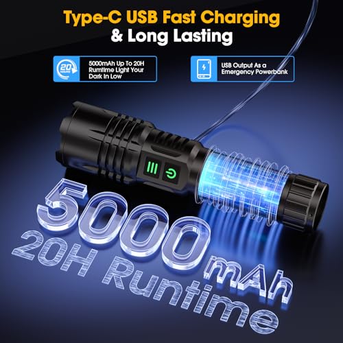 Hoxida UV Blacklight&High Lumens Flashlight Rechargeable, Powerful Blacklight Flashlights for Pet Urine Detection, Resin Curing, Scorpion, Zoomable Waterproof Tactical LED Flashlight for Camping, Emgergency - Image 4