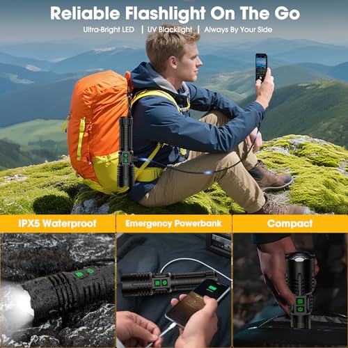 Hoxida UV Blacklight&High Lumens Flashlight Rechargeable, Powerful Blacklight Flashlights for Pet Urine Detection, Resin Curing, Scorpion, Zoomable Waterproof Tactical LED Flashlight for Camping, Emgergency - Image 5