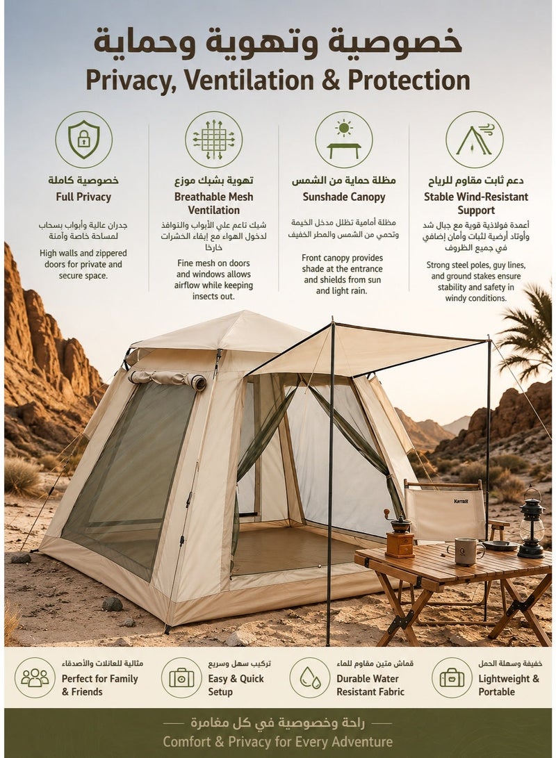 WAMIT Camping Tent 3-4 Person Waterproof Outdoor Tent, Large Family Camping Tent Lightweight Easy Setup Windproof Breathable Mesh Hiking , Gray, 210×210×135cm for Camping Hiking Travel - Image 2