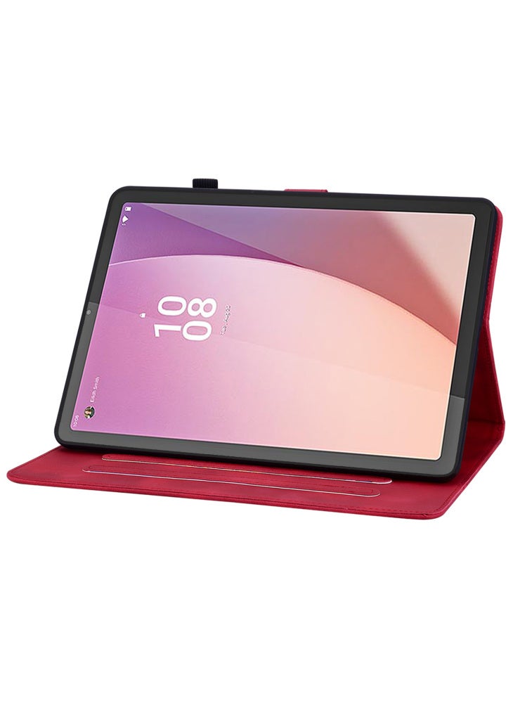 For Lenovo Tab M9 Case Imprinted Lily Flower PU Leather Card Slots Tablet Cover - Red - Image 3