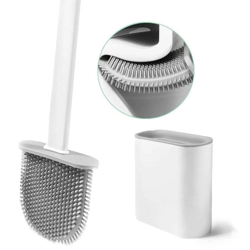 Zapsol Toilet Brush in Silicone Material with Hard Plastic Holder Comes with Slim Flex Brush Anti-drip Set, No-Slip Long Handle Soft Silicone Bristles (Multicolor) (Pack of_1+1) - Image 2