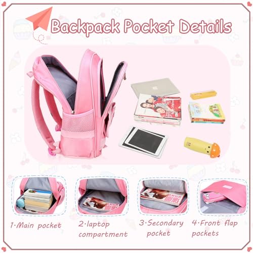 VIDOSCLA School Bags for Girls,2Pcs Bowknot Students Backpack,Elementary Princess Bookbag Sets for School - Image 5
