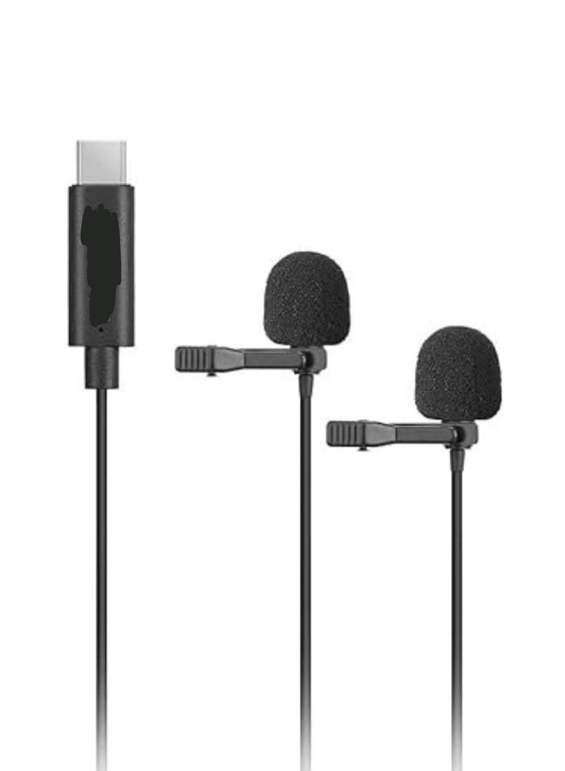 Dual Digital Clip-On Microphones for USB-C Devices – Black, Mono Audio 