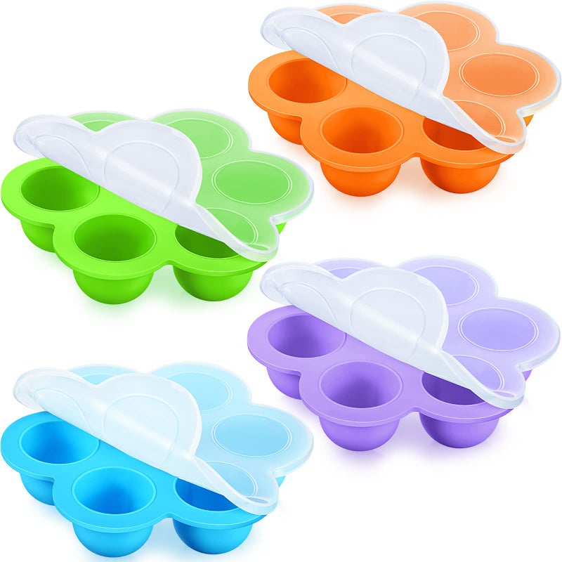 Potchen 4 Pcs Silicone Baby Food Freezer Tray with Lid Stackable Reusable 2.5oz Silicone Baby Food Freezer Molds Storage Tray for Homemade Egg Bite Vegetable Fruit Purees Breastmilk(Colorful) - Image 1