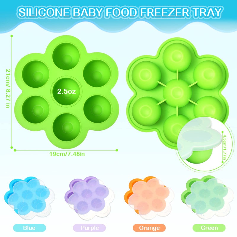 Potchen 4 Pcs Silicone Baby Food Freezer Tray with Lid Stackable Reusable 2.5oz Silicone Baby Food Freezer Molds Storage Tray for Homemade Egg Bite Vegetable Fruit Purees Breastmilk(Colorful) - Image 2