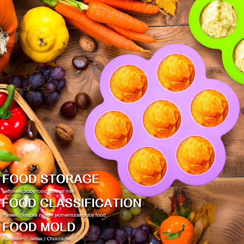 Potchen 4 Pcs Silicone Baby Food Freezer Tray with Lid Stackable Reusable 2.5oz Silicone Baby Food Freezer Molds Storage Tray for Homemade Egg Bite Vegetable Fruit Purees Breastmilk(Colorful) - Image 3