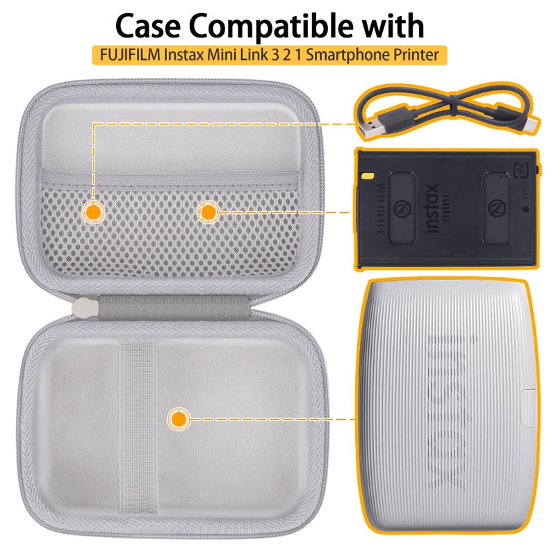 co2CREA Hard Travel Case Replacement for Fujifilm Instax Mini Link 3 2 1 Smartphone Printer (Ash White Case + Inside White) - Image 2