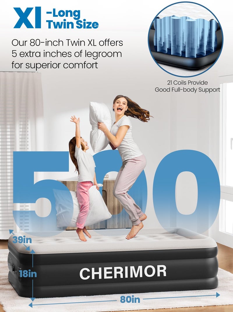 CHERIMOR Twin XL Air Mattress with Built-in Pump, 18" Raised Comfort, 80â€œ Length, 48Hr Leak-Proof Test, Upgraded Honeycomb Pillar Design, Supports 500 lbs, 2-Min Inflation for Home, Guests & Camping - Image 3