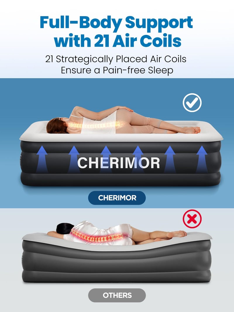 CHERIMOR Twin XL Air Mattress with Built-in Pump, 18" Raised Comfort, 80â€œ Length, 48Hr Leak-Proof Test, Upgraded Honeycomb Pillar Design, Supports 500 lbs, 2-Min Inflation for Home, Guests & Camping - Image 4