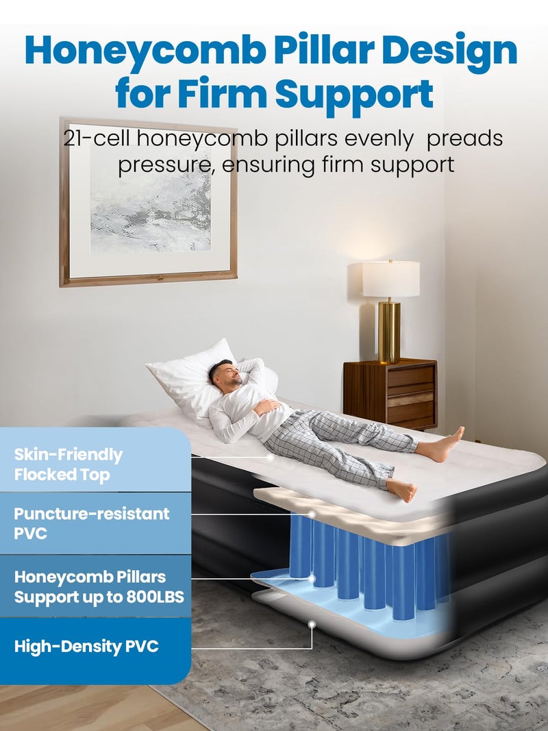 CHERIMOR Twin XL Air Mattress with Built-in Pump, 18" Raised Comfort, 80â€œ Length, 48Hr Leak-Proof Test, Upgraded Honeycomb Pillar Design, Supports 500 lbs, 2-Min Inflation for Home, Guests & Camping - Image 5