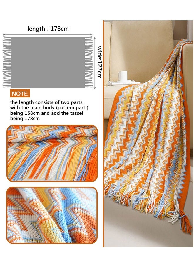وهاواي Knitted Tassel Blankets, Super Soft Cozy Lightweight Decorative Throw Blankets for Couch , Bed, Sofa, Outdoor Throw Blanket All Seasons 127x178CM（Orange color）  - Image 2