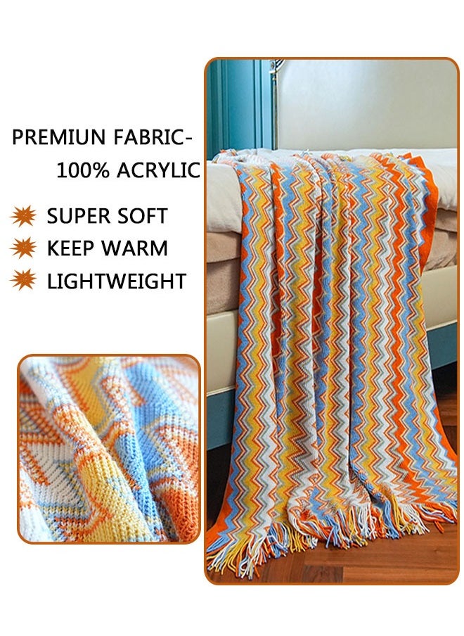 وهاواي Knitted Tassel Blankets, Super Soft Cozy Lightweight Decorative Throw Blankets for Couch , Bed, Sofa, Outdoor Throw Blanket All Seasons 127x178CM（Orange color）  - Image 3